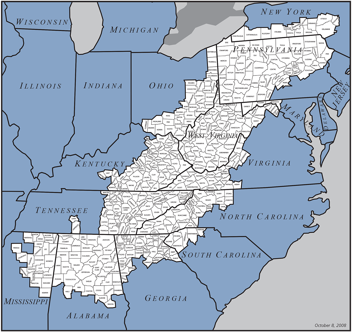 Appalachian Region Counties Map