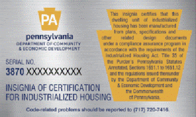 Pennsylvania Insignia for Industrialized Housing