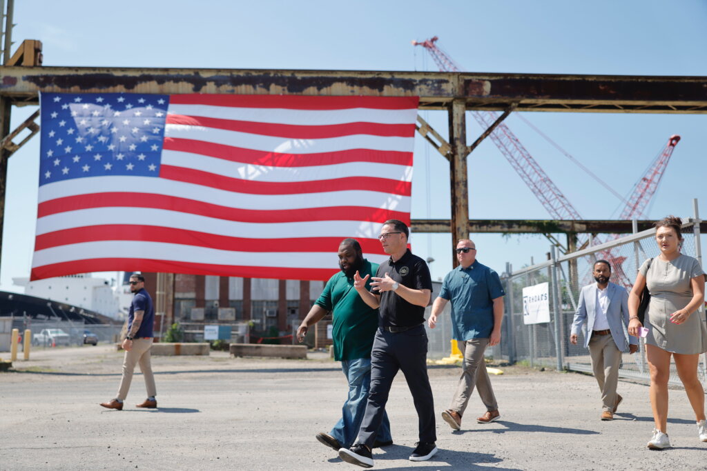 Governor Shapiro walking through Philadelphia Navy Yard