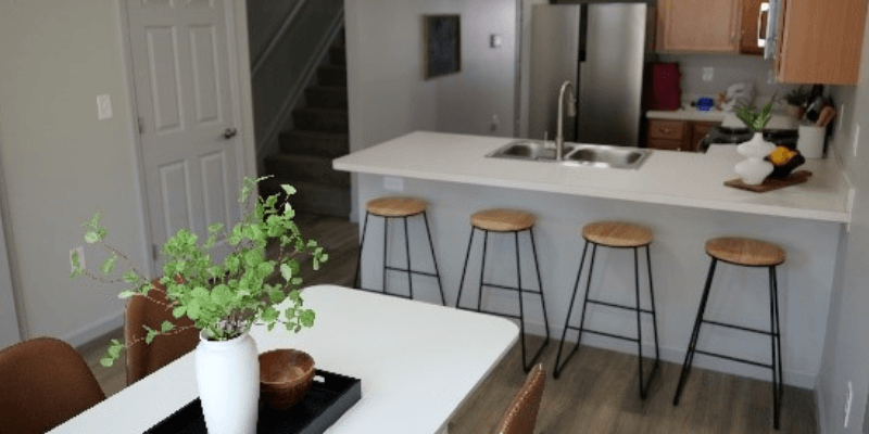 Interior View of New Affordable Tonwhomes kitchen and living area